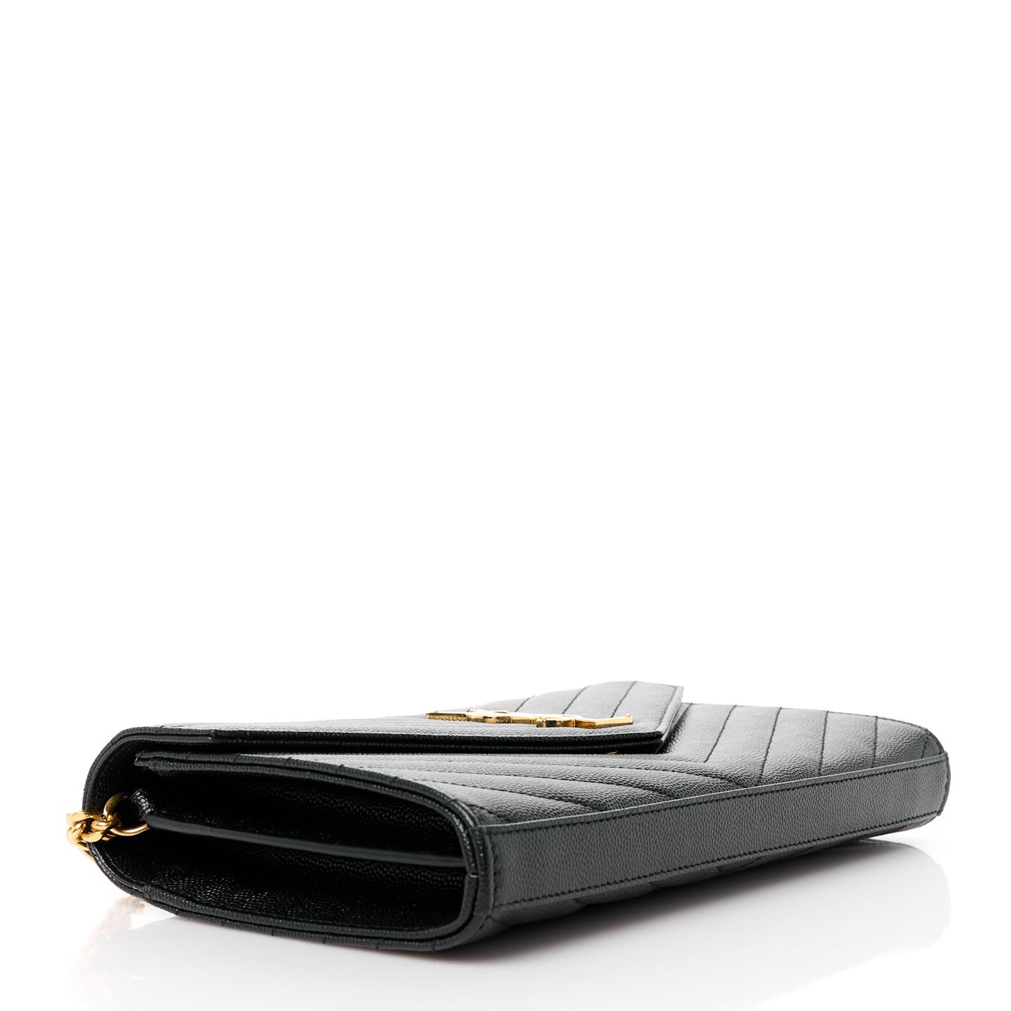 Grain De Poudre Matelasse Chevron Monogram Chain Wallet Black