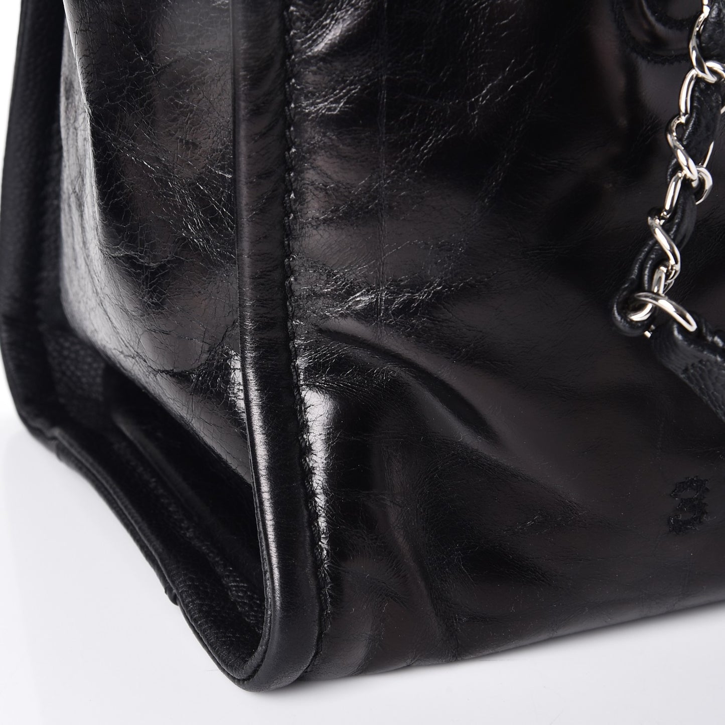 Glazed Calfskin Small Deauville Tote Black