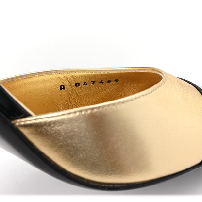 Chanel Laminated Lambskin Patent Cap Toe CC Apple Slingback Pumps 40 Gold Black 9 of 10