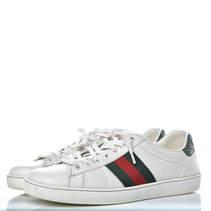 Gucci Calfskin Crocodile Web Mens Ace Sneakers 8.5 White Green 3 of 19