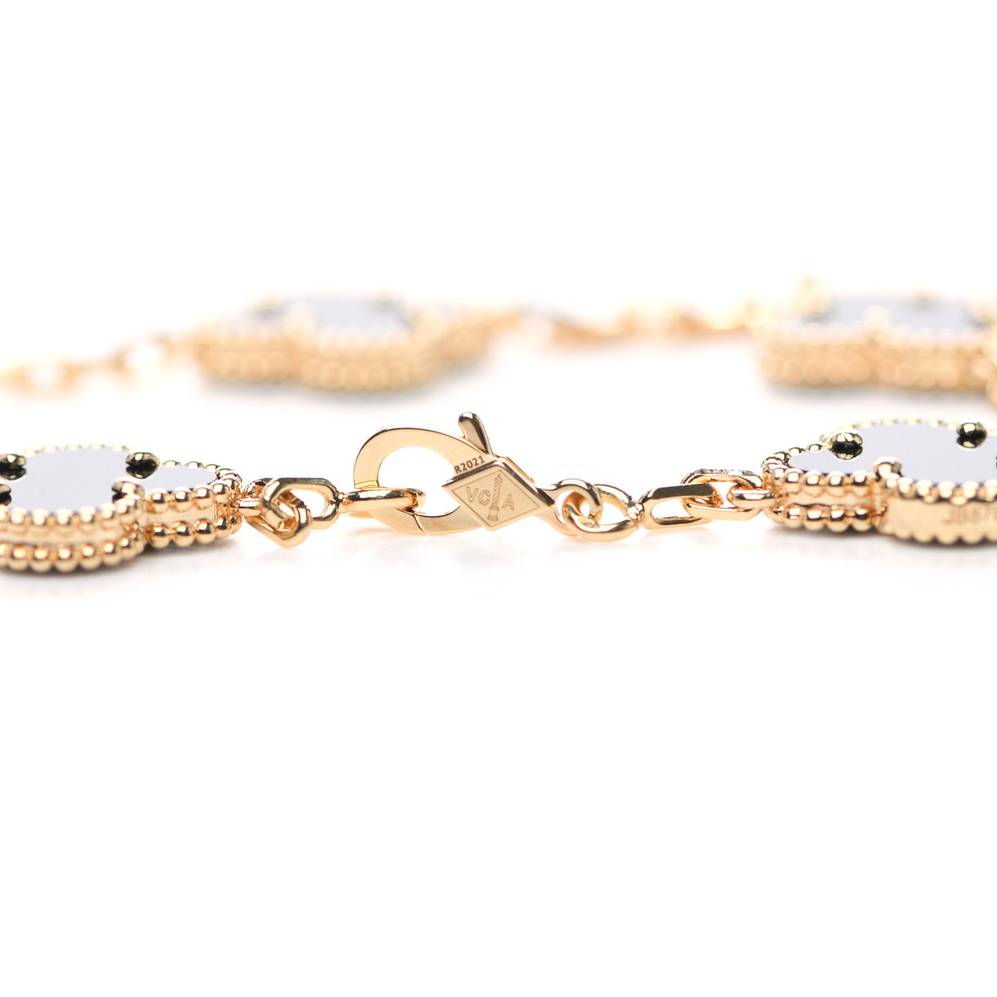 18K Yellow Gold Black Onyx 5 Motifs Vintage Alhambra Bracelet