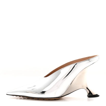 Bottega Veneta Laminated Calfskin Rocket Mule Pumps 37.5 Silver 1 of 9