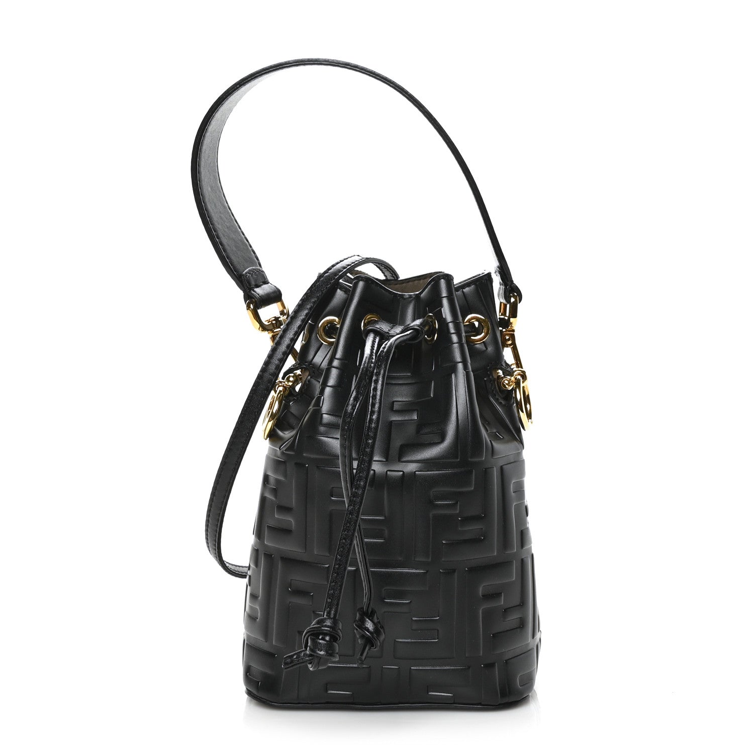 Fendi Vitello Liberty F is Fendi FF 1974 Embossed Mini Mon Tresor Bucket Bag Black 1 of 8