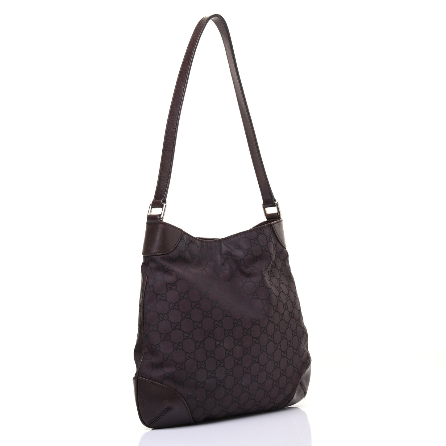 Nylon Monogram Signature Hobo Shoulder Bag Dark Brown
