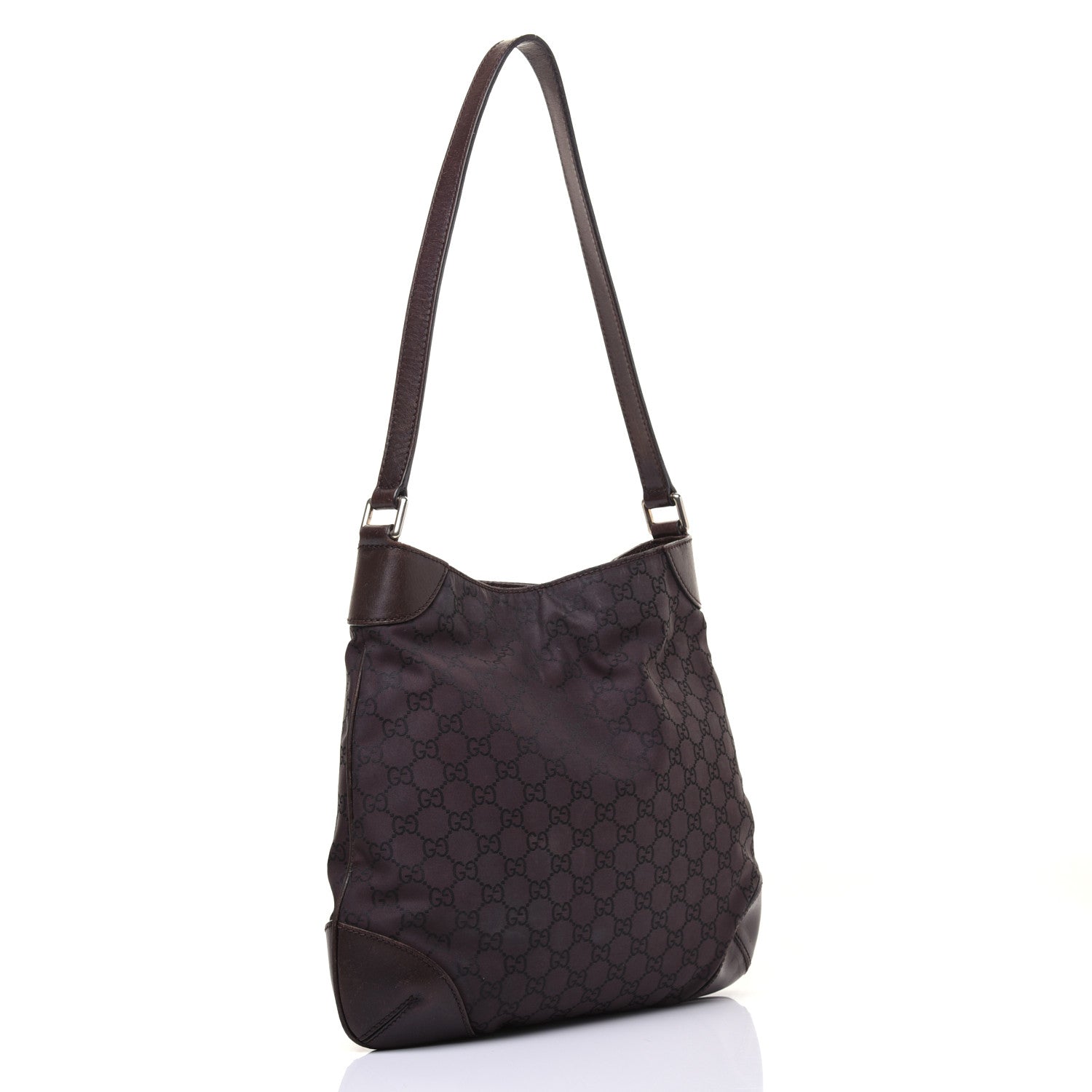 Gucci Nylon Monogram Signature Hobo Shoulder Bag Dark Brown 3 of 24