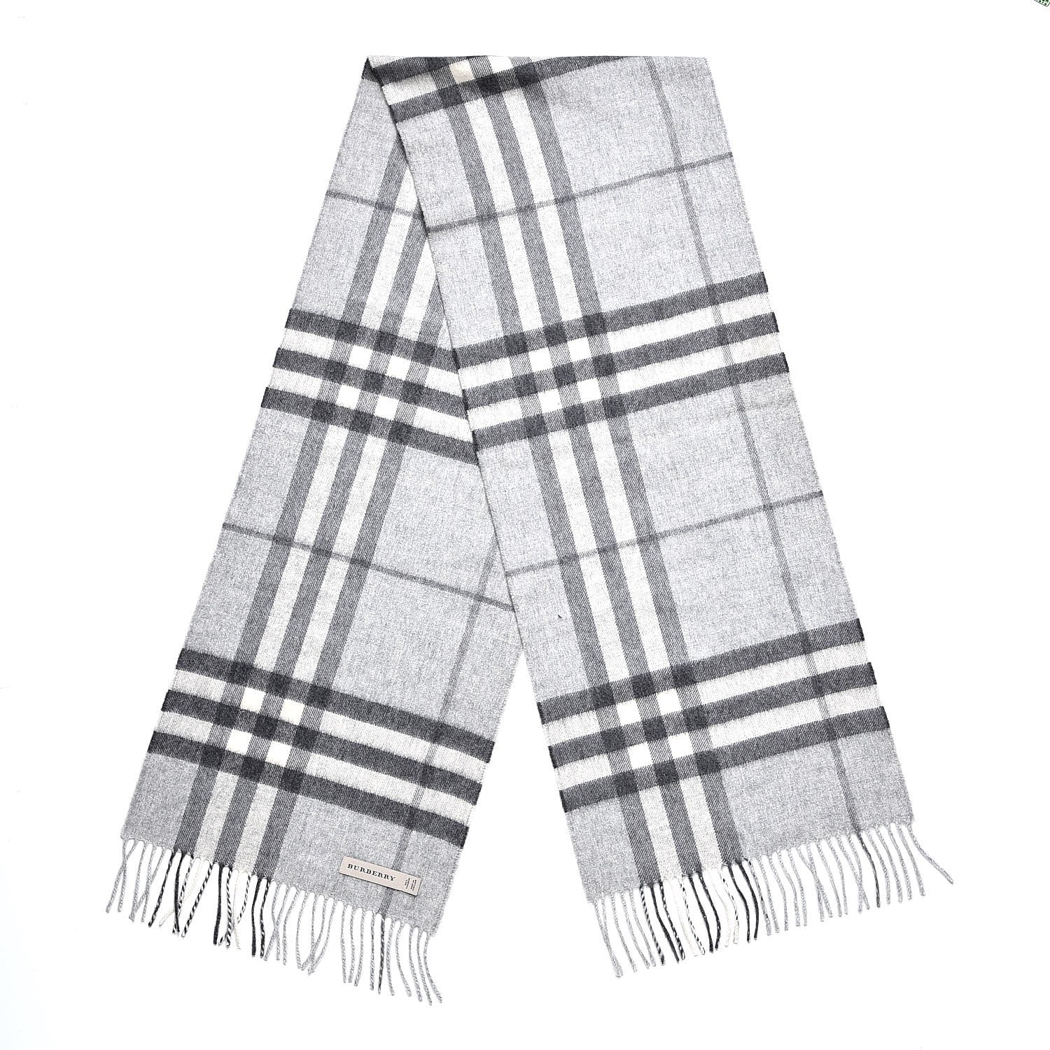 Burberry Cashmere Giant Check Fringe Scarf Pale Grey 3 of 4