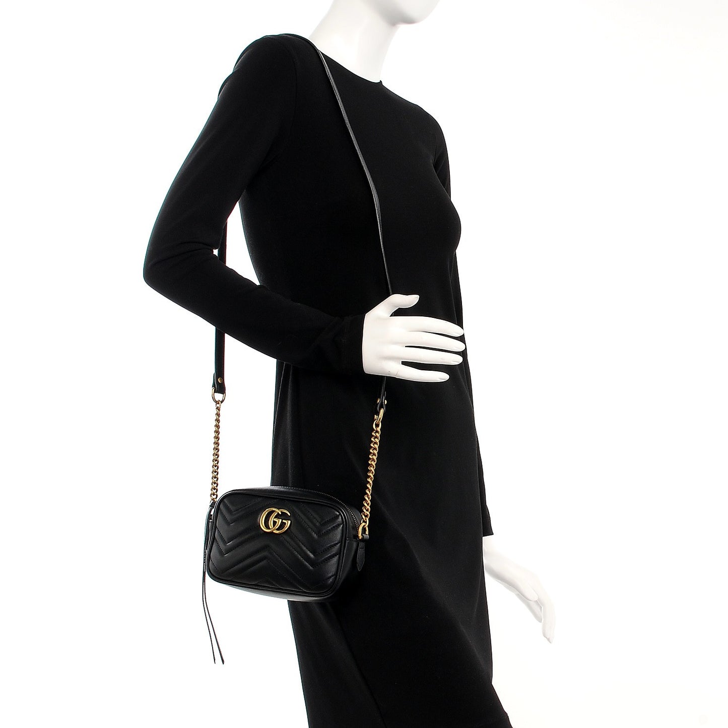 Calfskin Matelasse Mini GG Marmont Chain Shoulder Bag Black
