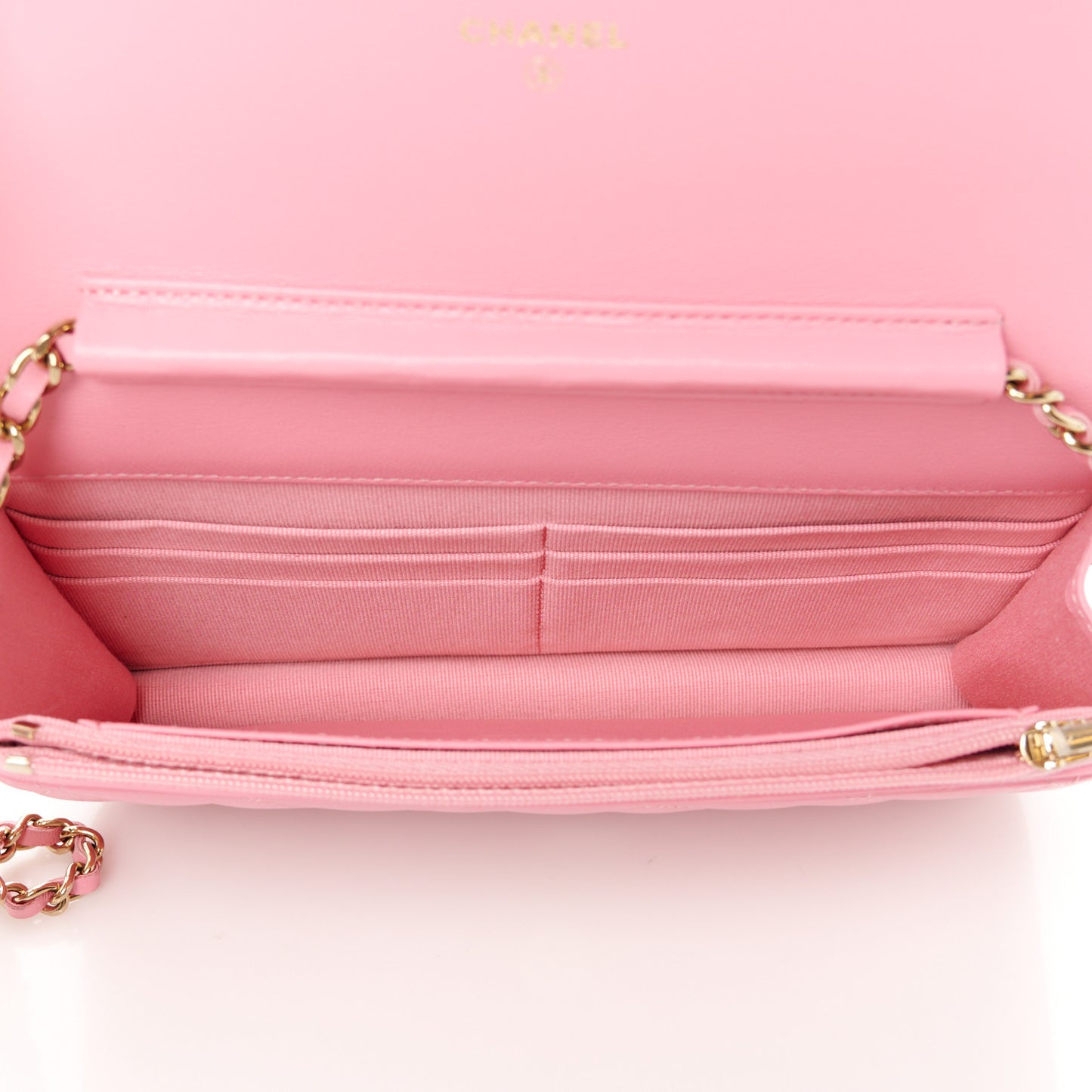 Lambskin Quilted Wallet On Chain WOC Pink