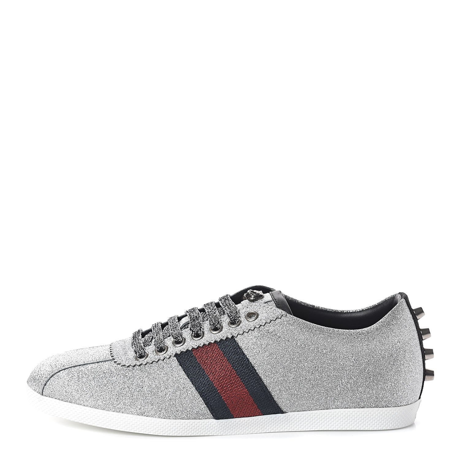 Gucci Glitter Fabric Studded Web Sneakers 39 Silver 1 of 7