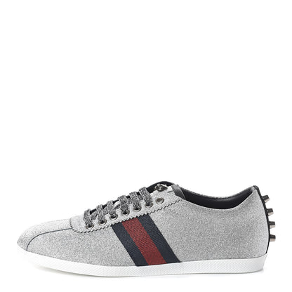 Gucci Glitter Fabric Studded Web Sneakers 39 Silver 1 of 7