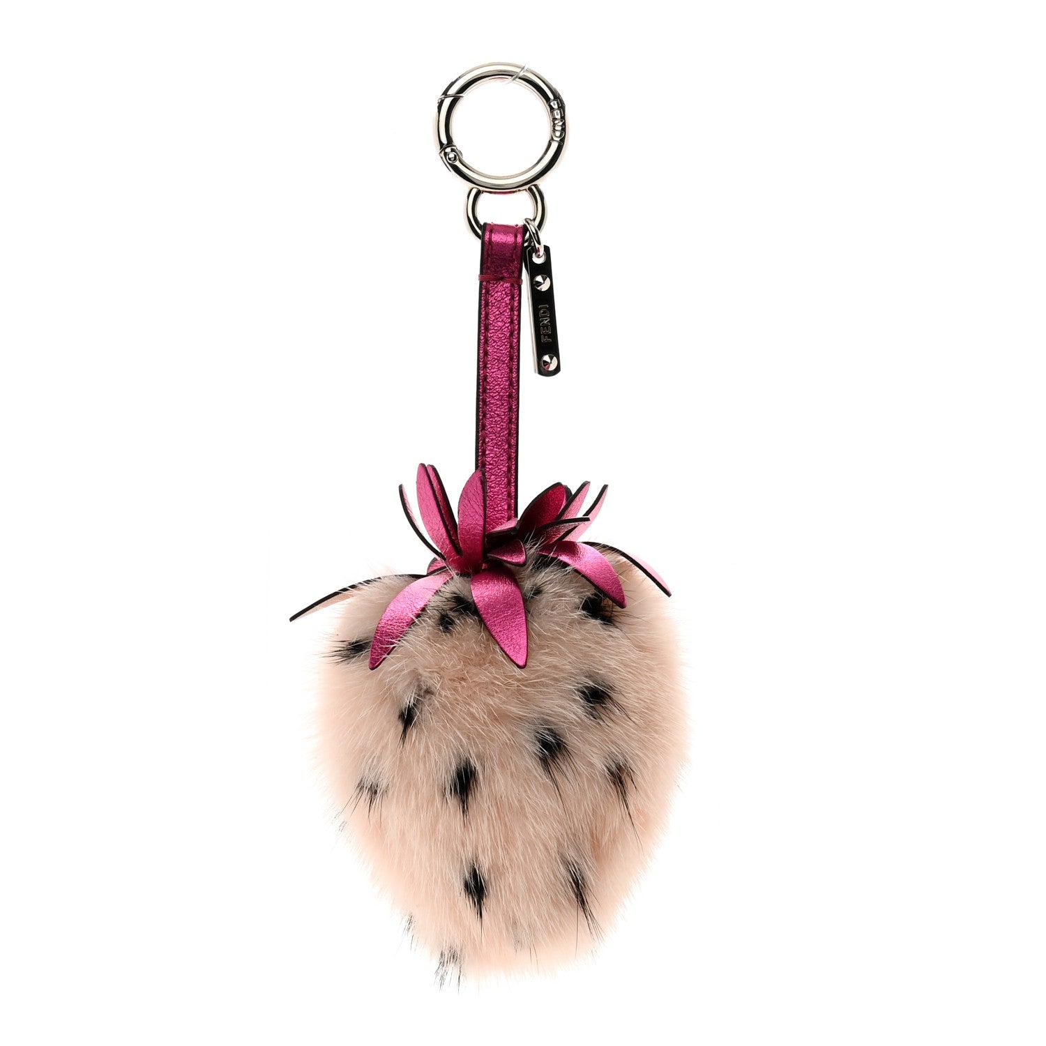 Fendi Mink Fur Vitello Catalan Mirror Strawberry Bag Charm Seashell Orchidea 1 of 4