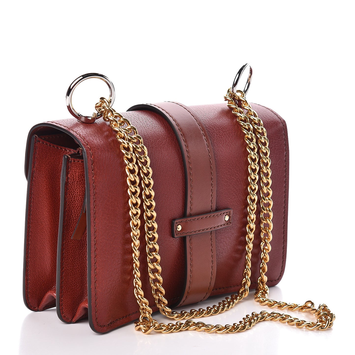 Shiny Goatskin Calfskin Aby Chain Shoulder Bag Sepia Brown