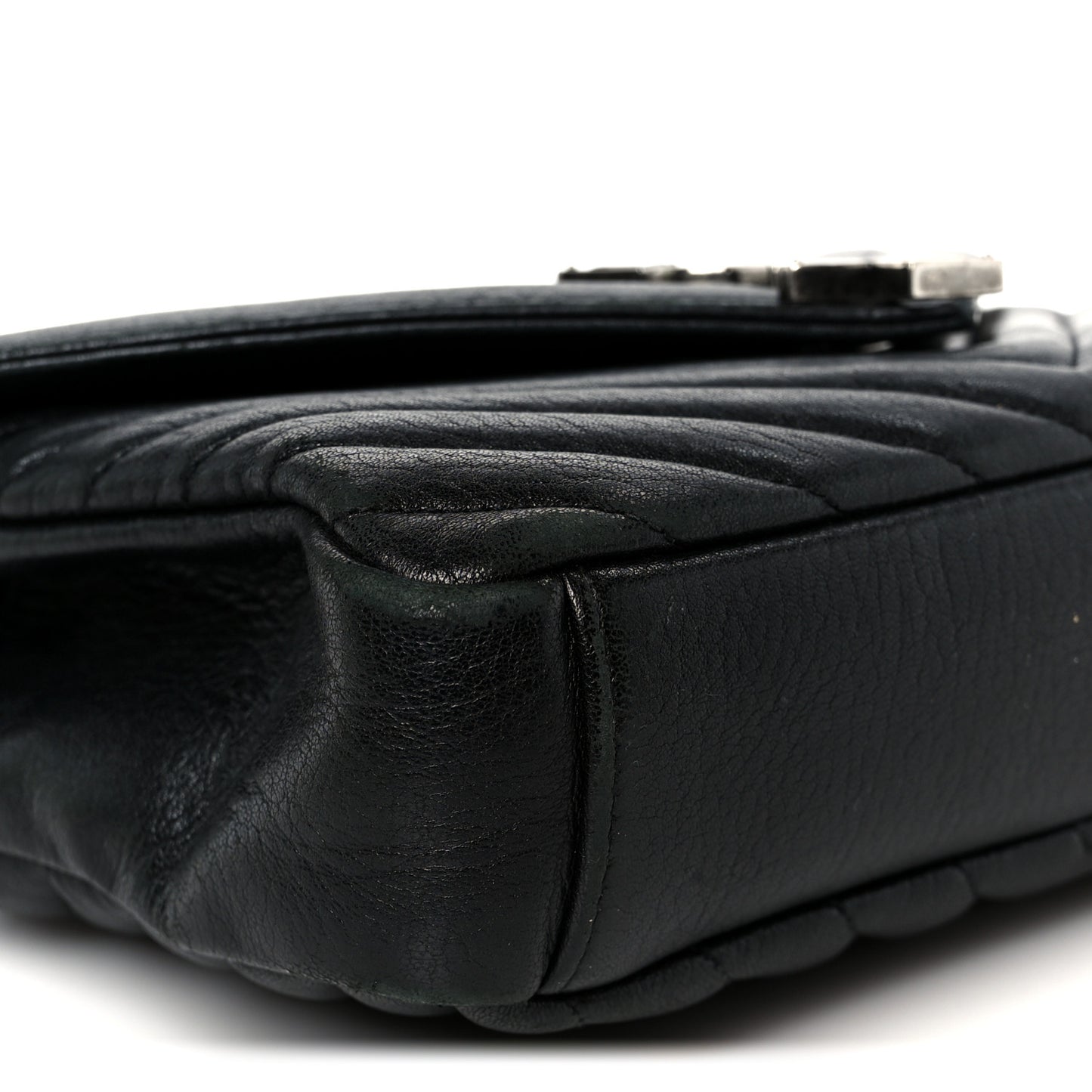 Sheepskin Matelasse Chevron Monogram Medium College Bag Black