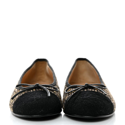 Chanel Tweed Grosgrain Cap Toe Ballerina Flats 37 Black Gold 2 of 8