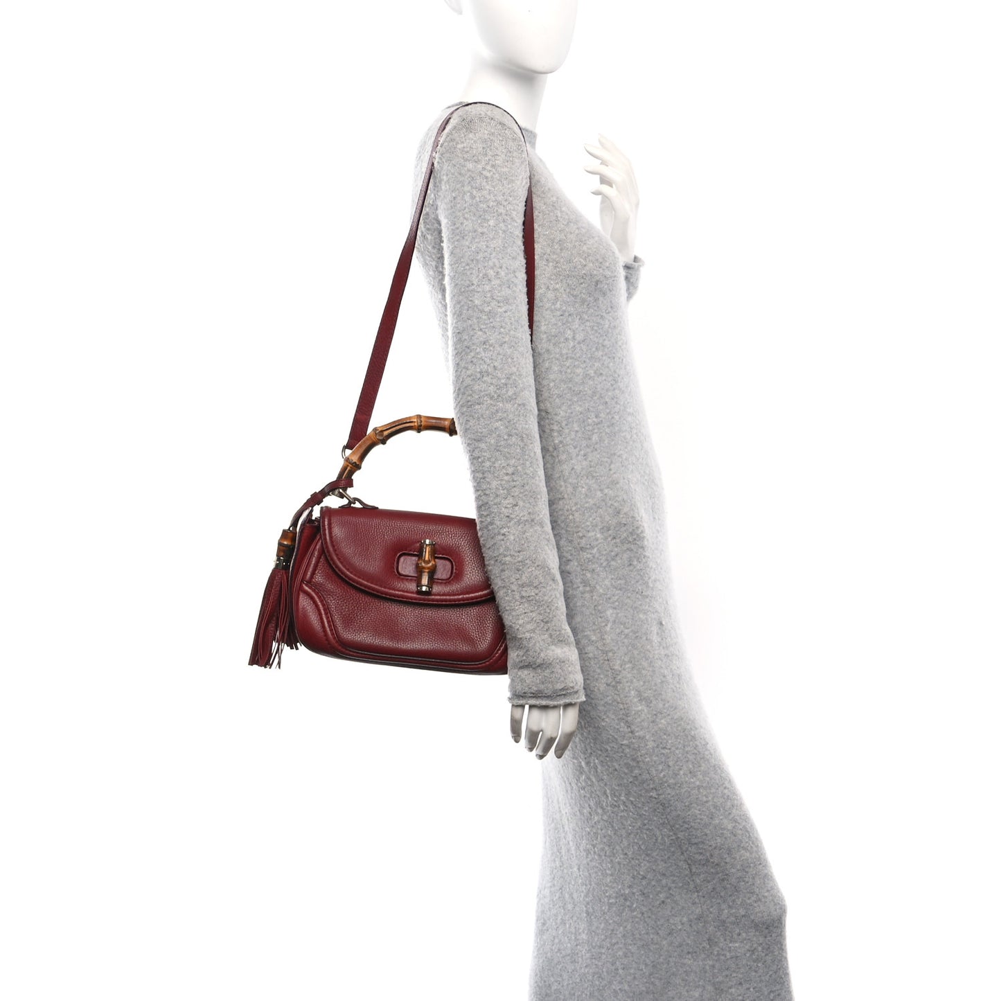 Calfskin Medium New Bamboo Top Handle Bag Red