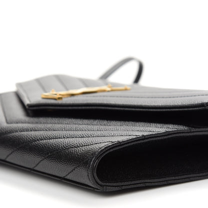 Saint Laurent Grain De Poudre Matelasse Chevron Monogram Envelope Clutch Black 9 of 9