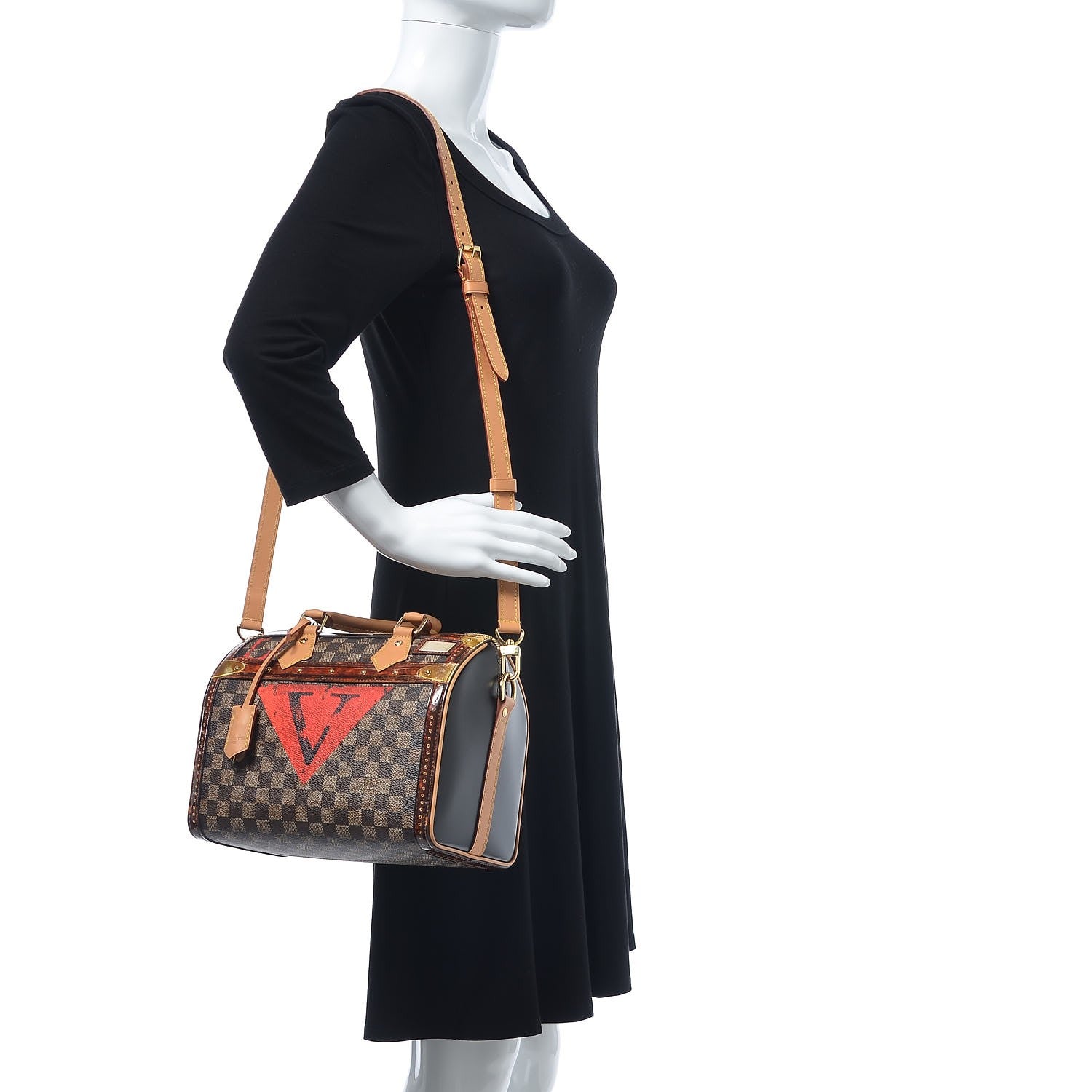 Louis Vuitton Transformed Damier Ebene Time Trunk Speedy Bandouliere 25 Black 2 of 6