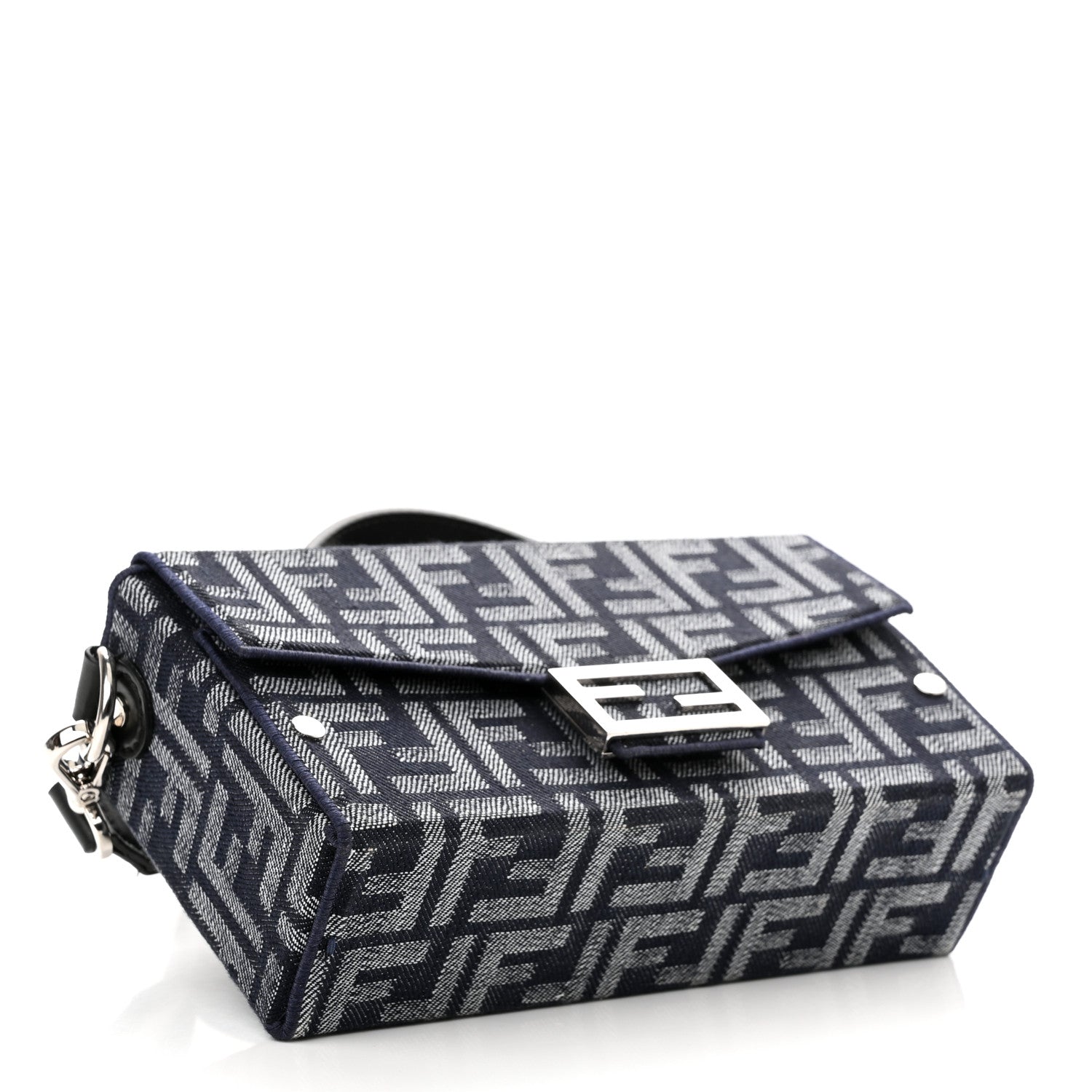 Fendi Fabric Jacquard Reactive Jean Denim Vitello Cover FF Baguette Soft Trunk Blue Black 4 of 11