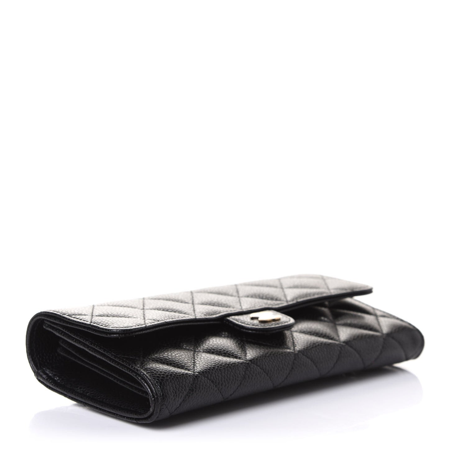 Caviar Quilted Large Gusset Flap Wallet Black