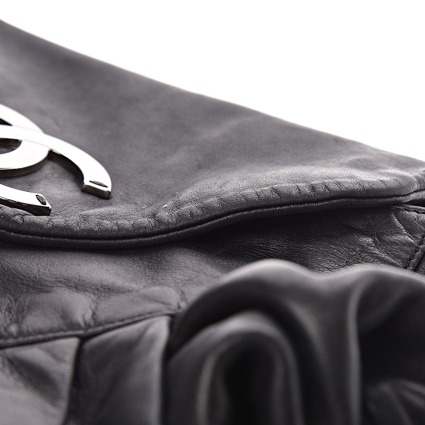 Lambskin Pleated CC Shoulder Bag Black