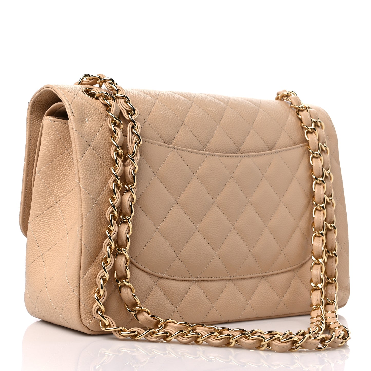Caviar Quilted Jumbo Double Flap Light Beige