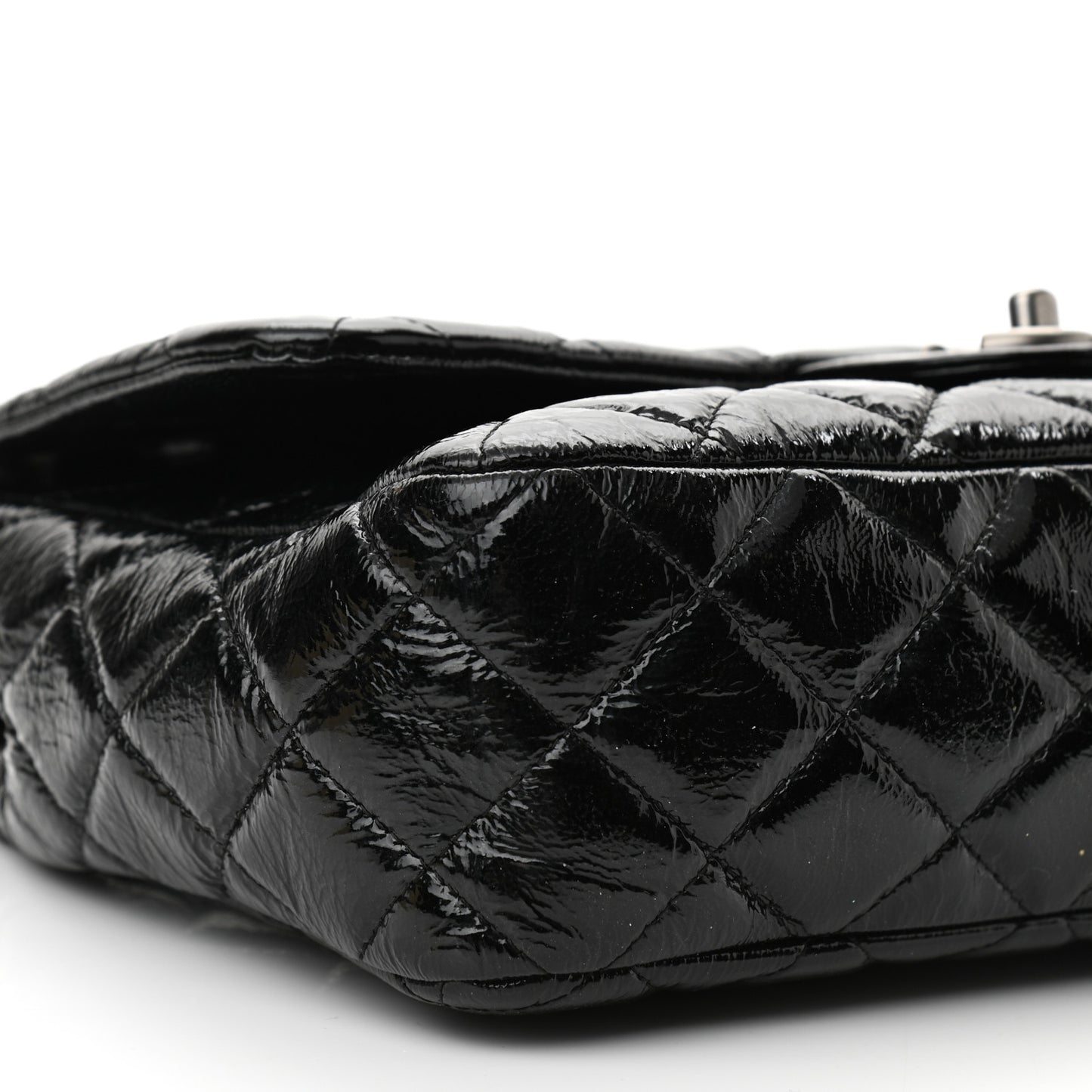 Crinkled Patent Quilted Jumbo Single Flap Black