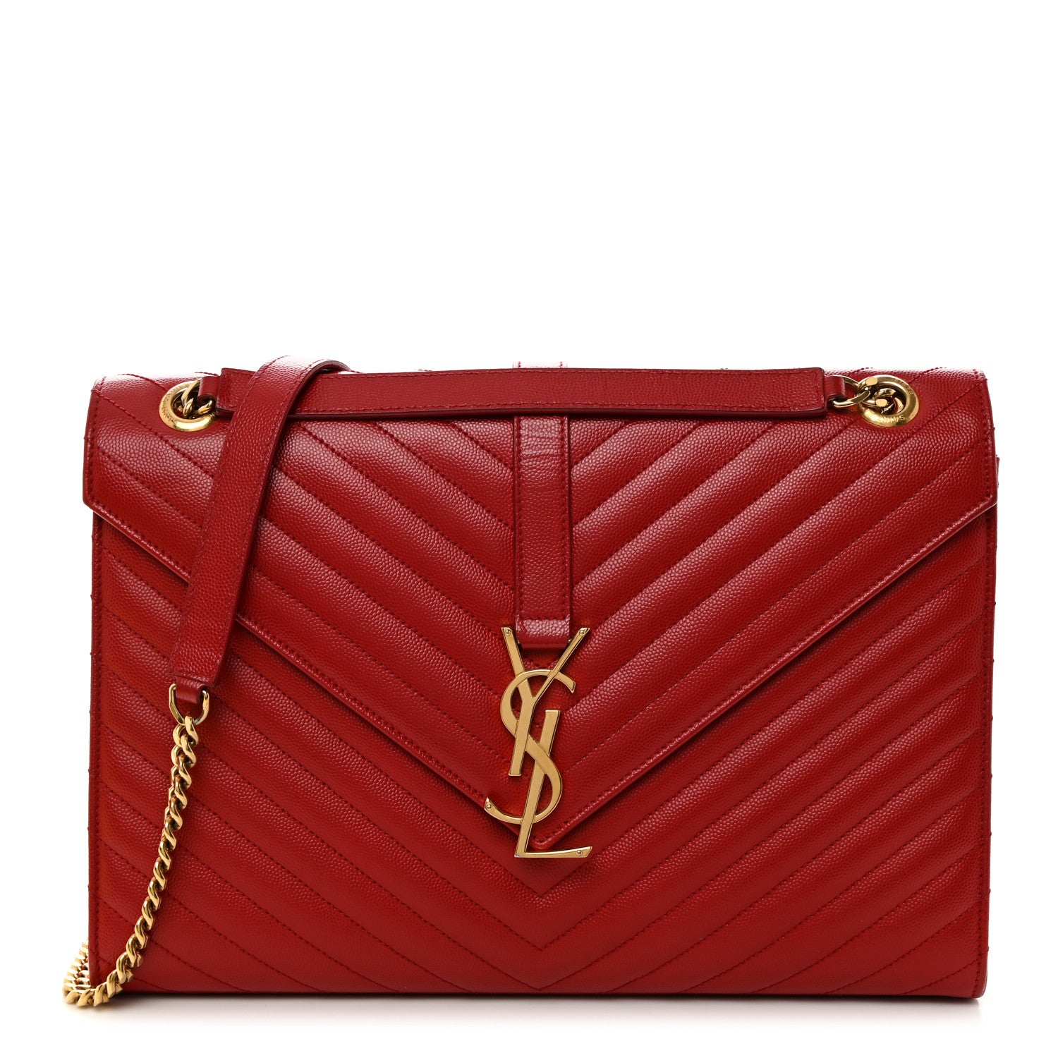 Saint Laurent Grain De Poudre Matelasse Chevron Large Monogram Satchel Lipstick Red 1 of 11