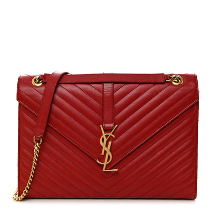 Saint Laurent Grain De Poudre Matelasse Chevron Large Monogram Satchel Lipstick Red 1 of 11