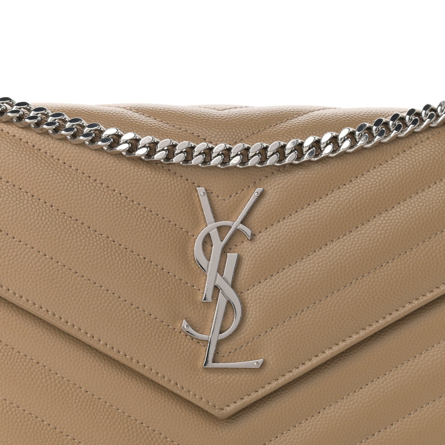 Grain De Poudre Matelasse Chevron Monogram Chain Wallet Deep Beige