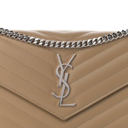 Saint Laurent Grain De Poudre Matelasse Chevron Monogram Chain Wallet Deep Beige 9 of 13