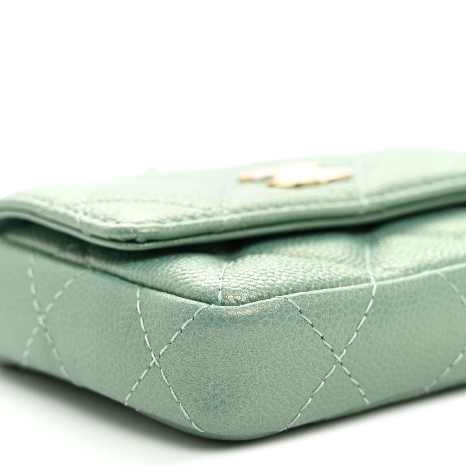 Chanel Iridescent Caviar Quilted Pearl On Top Coin Purse With Chain Light Green 9 of 10
