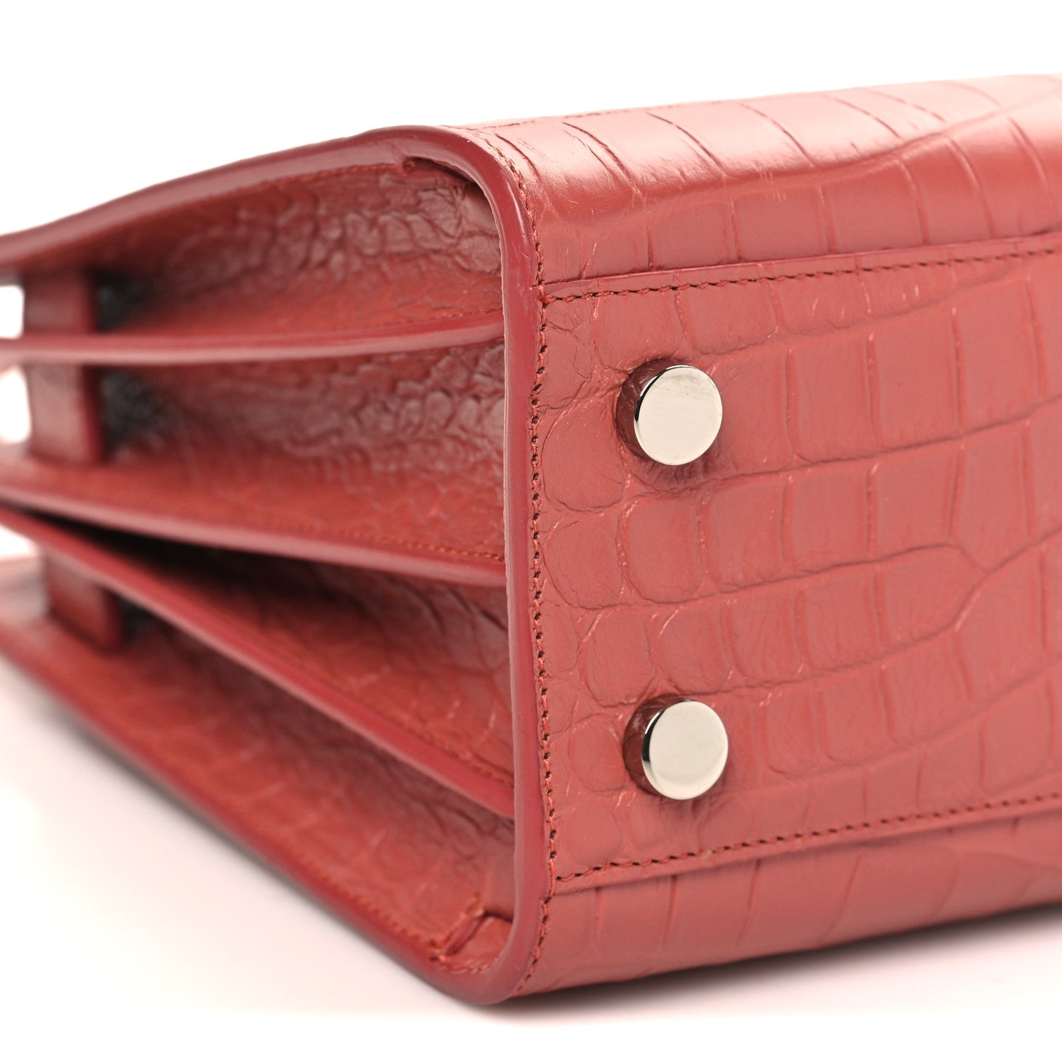 Saint Laurent Calfskin Crocodile Embossed Nano Sac De Jour Rose Fonce 9 of 11