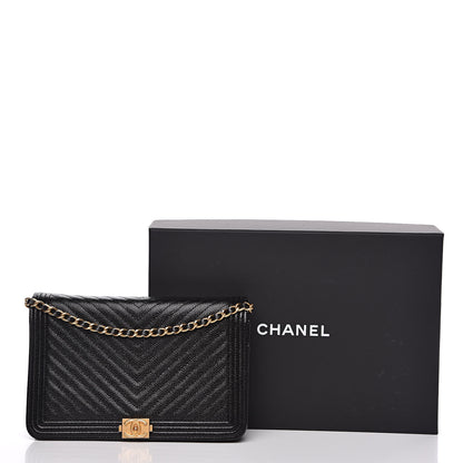 Chanel Caviar Chevron Quilted Boy Wallet On Chain WOC Black 13 of 13