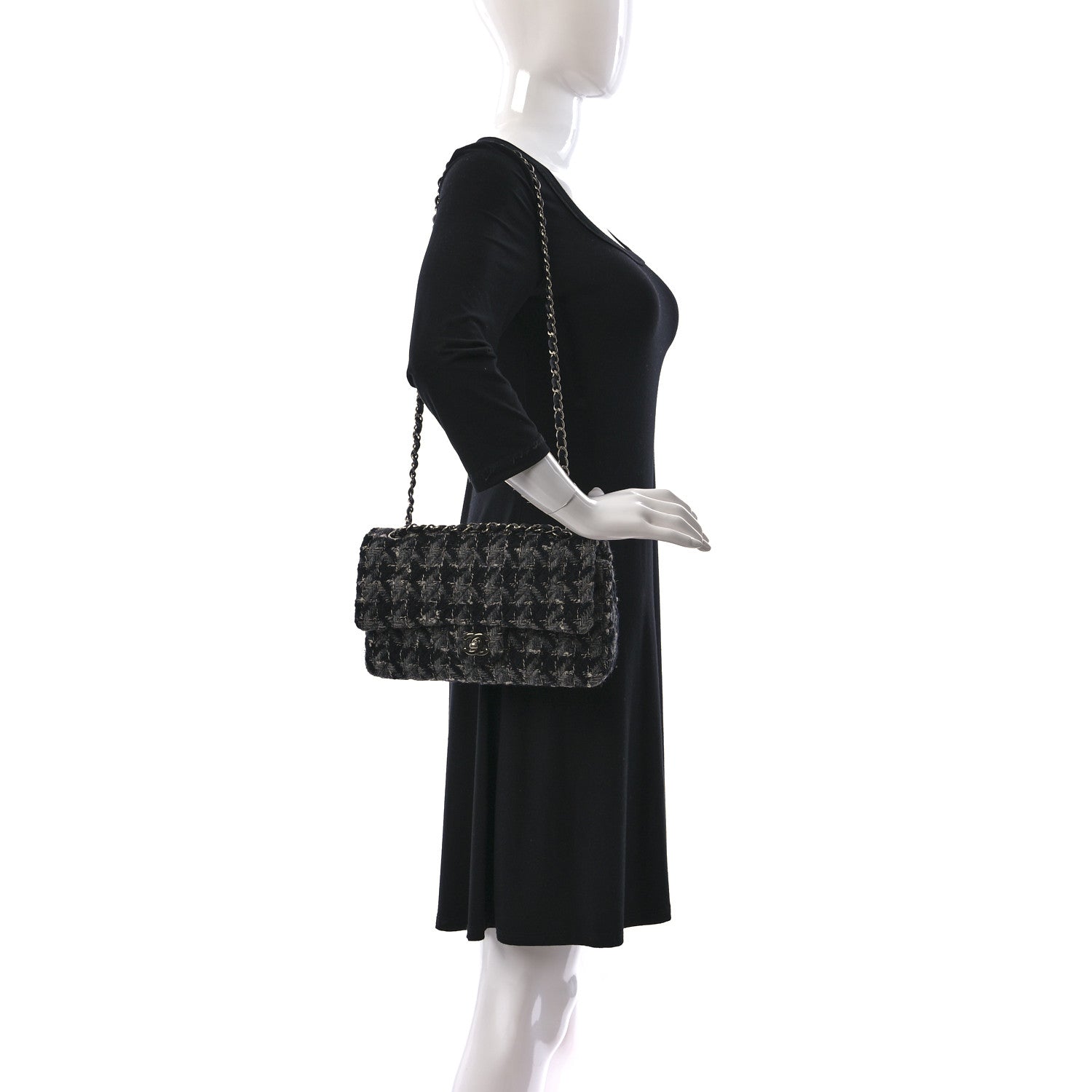 Chanel Tweed Medium Double Flap Black Grey 2 of 9