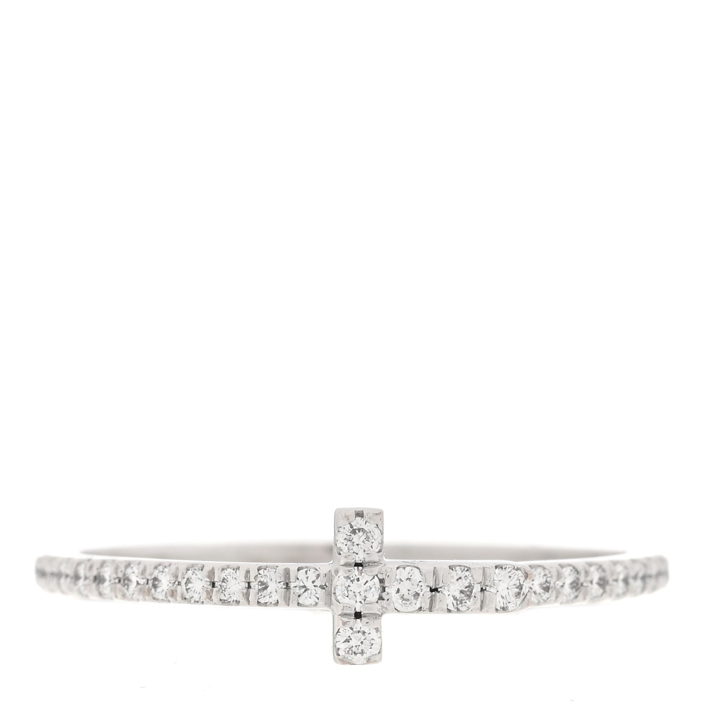 18K White Gold Diamond T Wire Pave Ring 54 6.75
