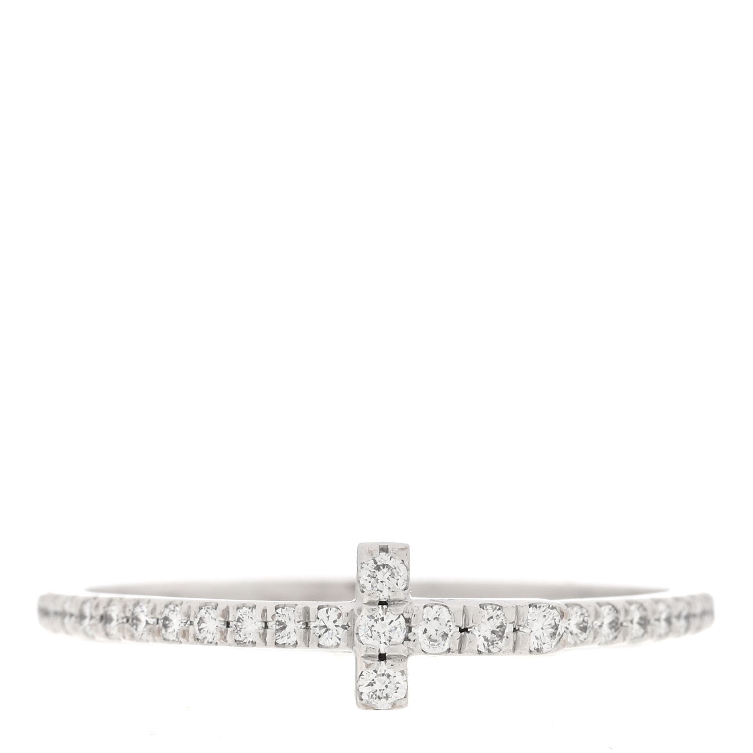 Tiffany 18K White Gold Diamond T Wire Pave Ring 54 6.75 1 of 5