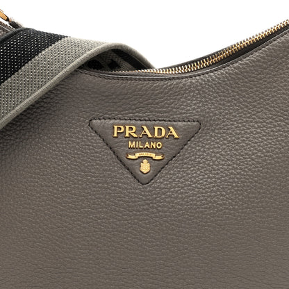 Prada Vitello Daino Soft Large Zippered Messenger Hobo Argilla 7 of 9