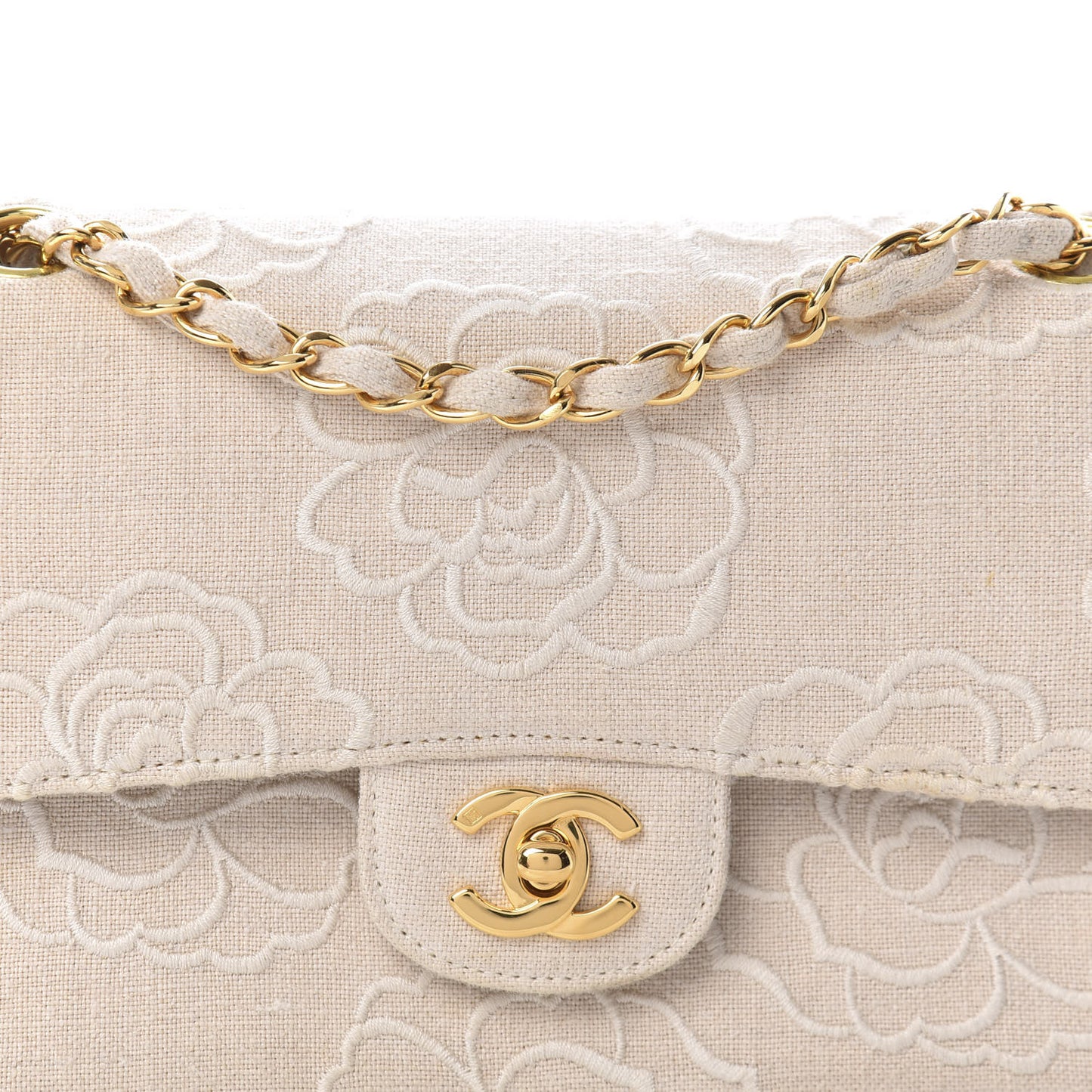 Canvas Camellia Small Double Flap Ivory