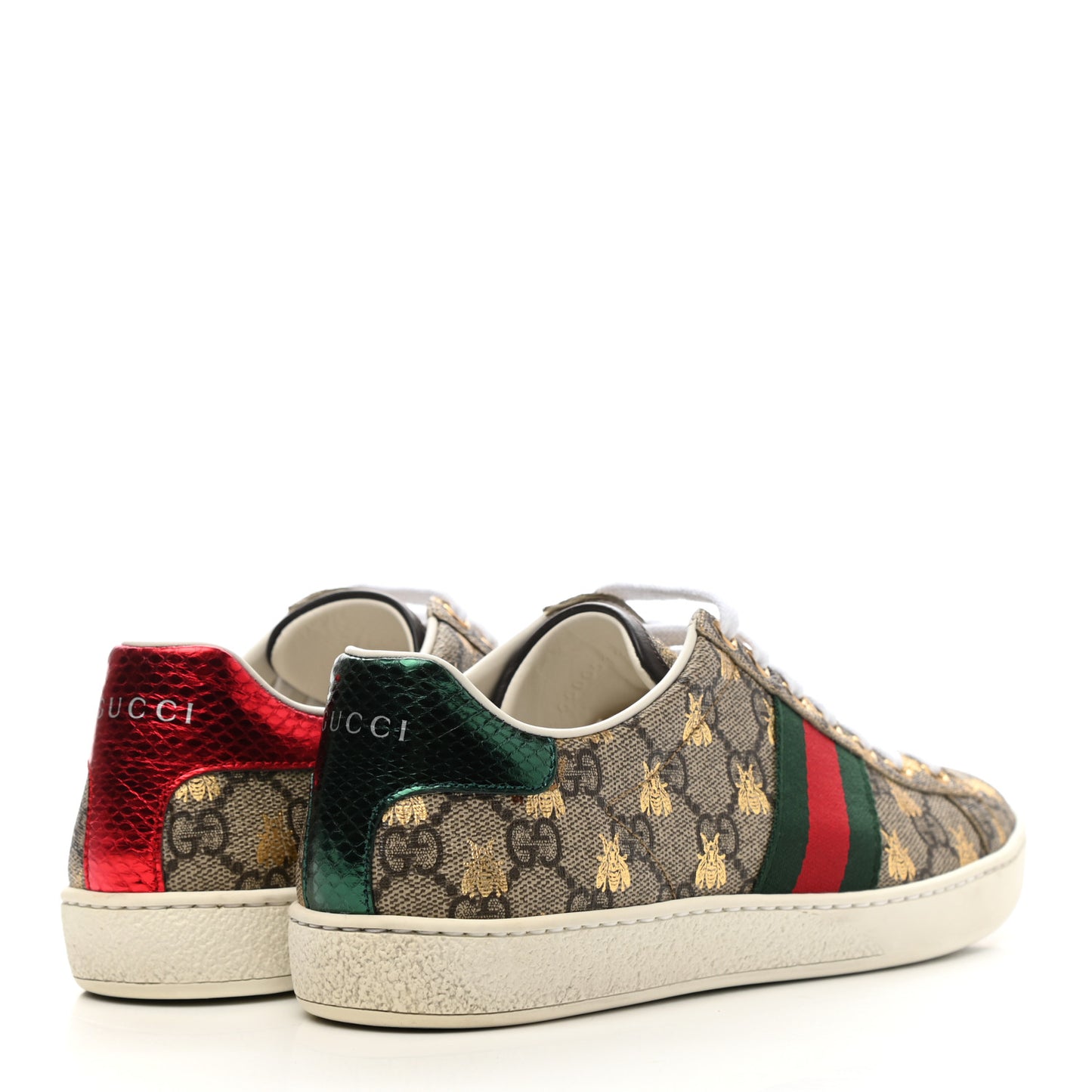 GG Supreme Monogram Bees Ayers Web Womens Ace Sneakers 42 Beige Oro Green Red