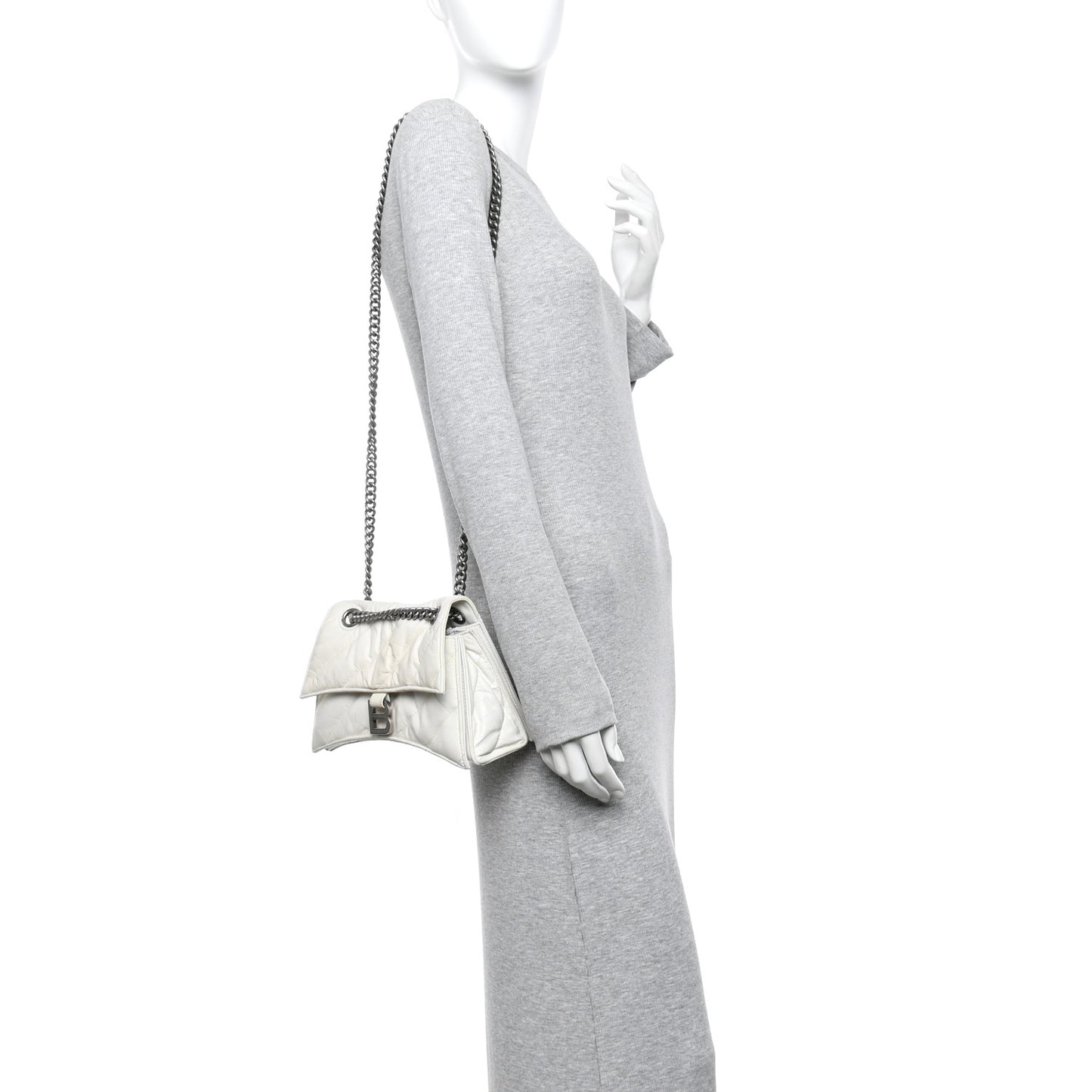Crushed Calfskin Quilted Small Crush Chain Bag Optic White