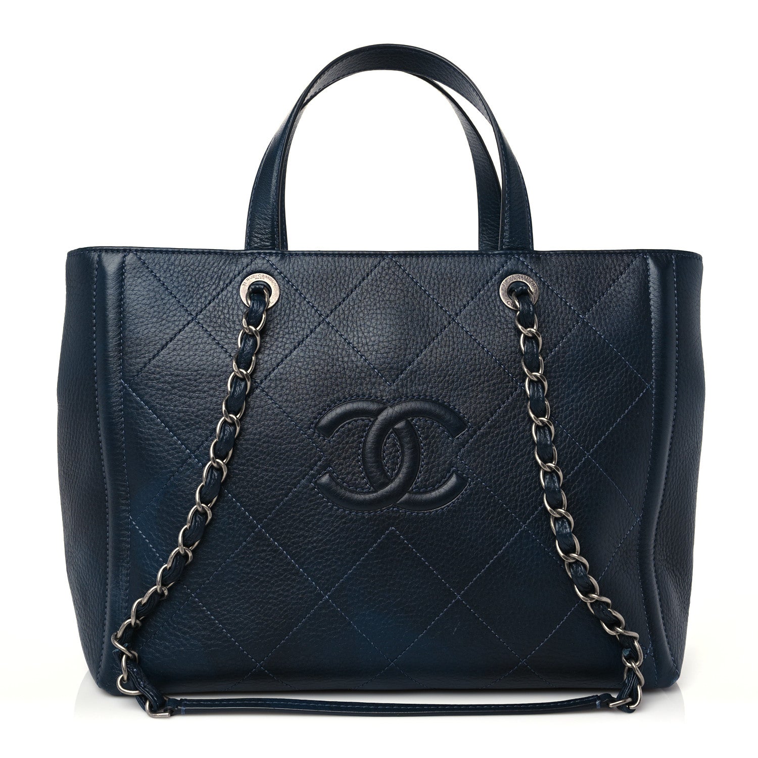 Chanel Deerskin Stitched Medium CC Shopping Tote Navy 1 of 11