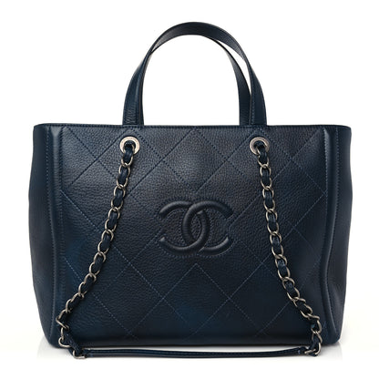 Chanel Deerskin Stitched Medium CC Shopping Tote Navy 1 of 11