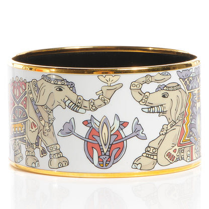 Hermes Enamel Printed Elephant Torana Extra Wide Bracelet 70 5 of 5