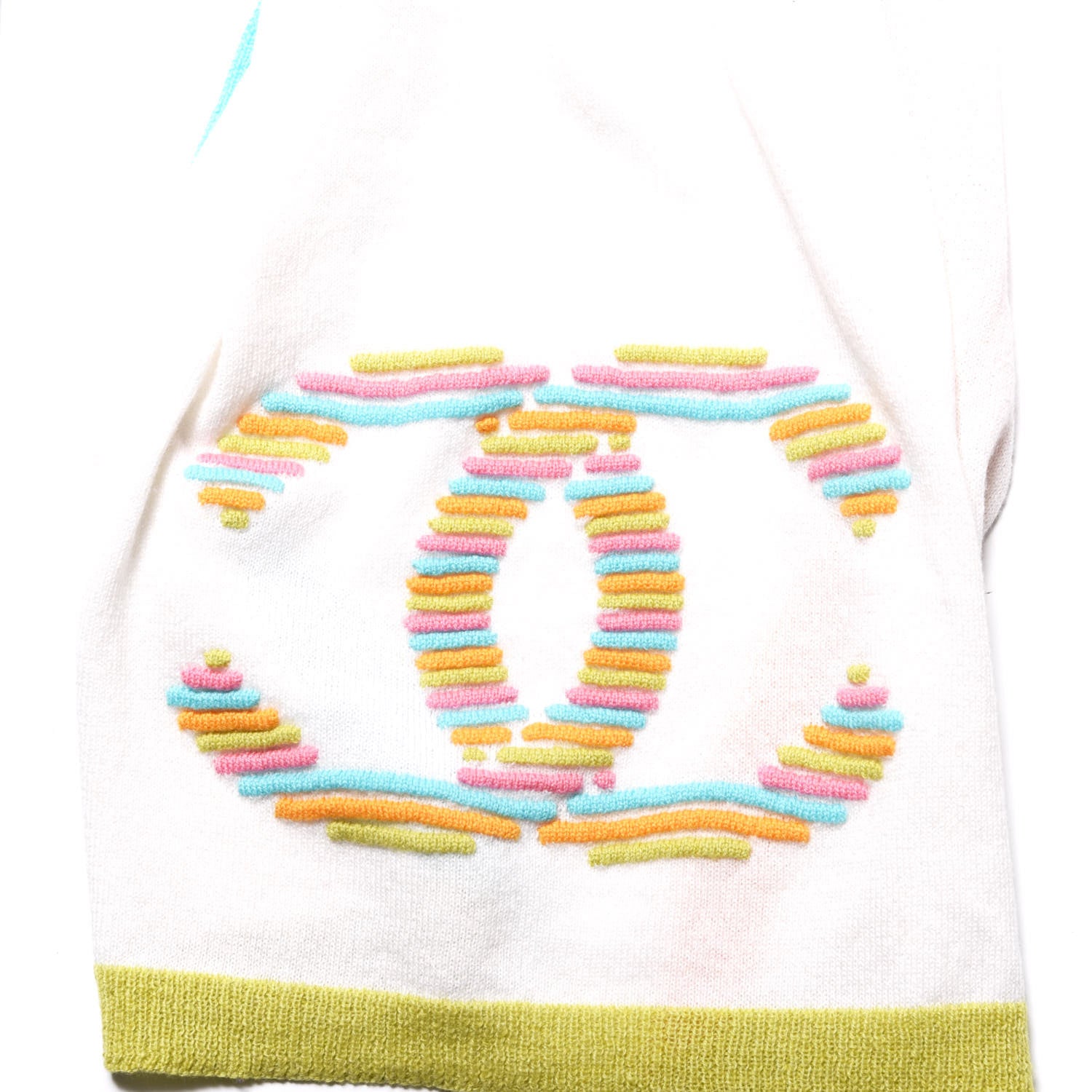 Chanel Cashmere CC Stole Ecru Green Light Pink 3 of 4