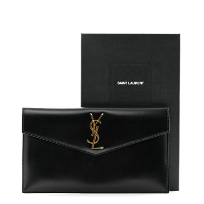 Saint Laurent Smooth Shiny Calfskin Monogram Uptown Pouch Black 8 of 9
