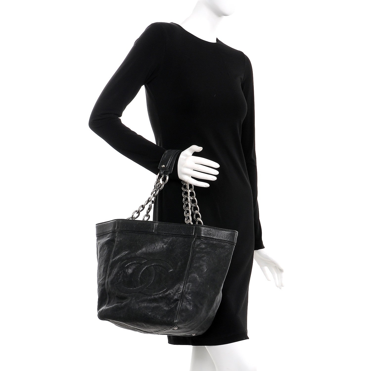Chanel Distressed Caviar Outdoor Ligne Tote Black 2 of 9