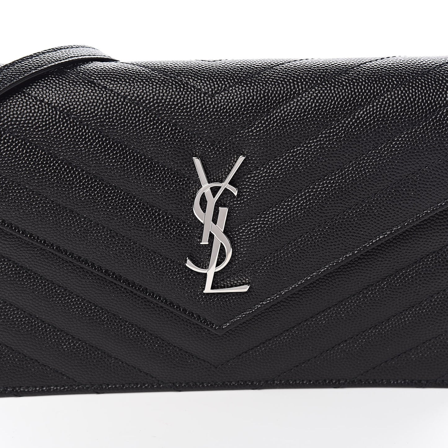Grain De Poudre Matelasse Chevron Monogram Envelope Chain Wallet Black