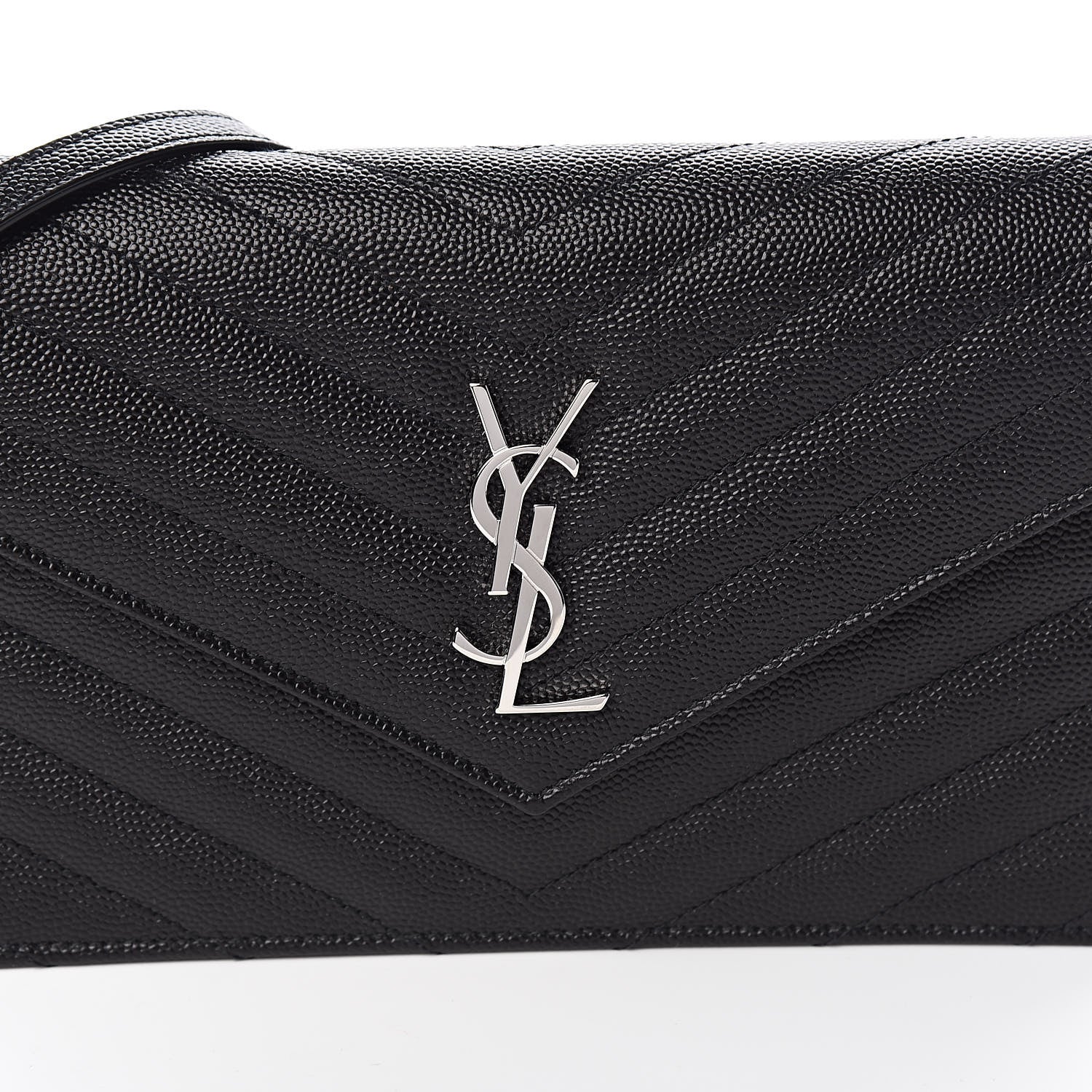 Saint Laurent Grain De Poudre Matelasse Chevron Monogram Envelope Chain Wallet Black 10 of 11