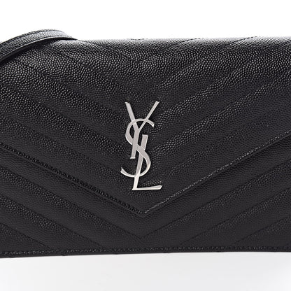 Saint Laurent Grain De Poudre Matelasse Chevron Monogram Envelope Chain Wallet Black 10 of 11
