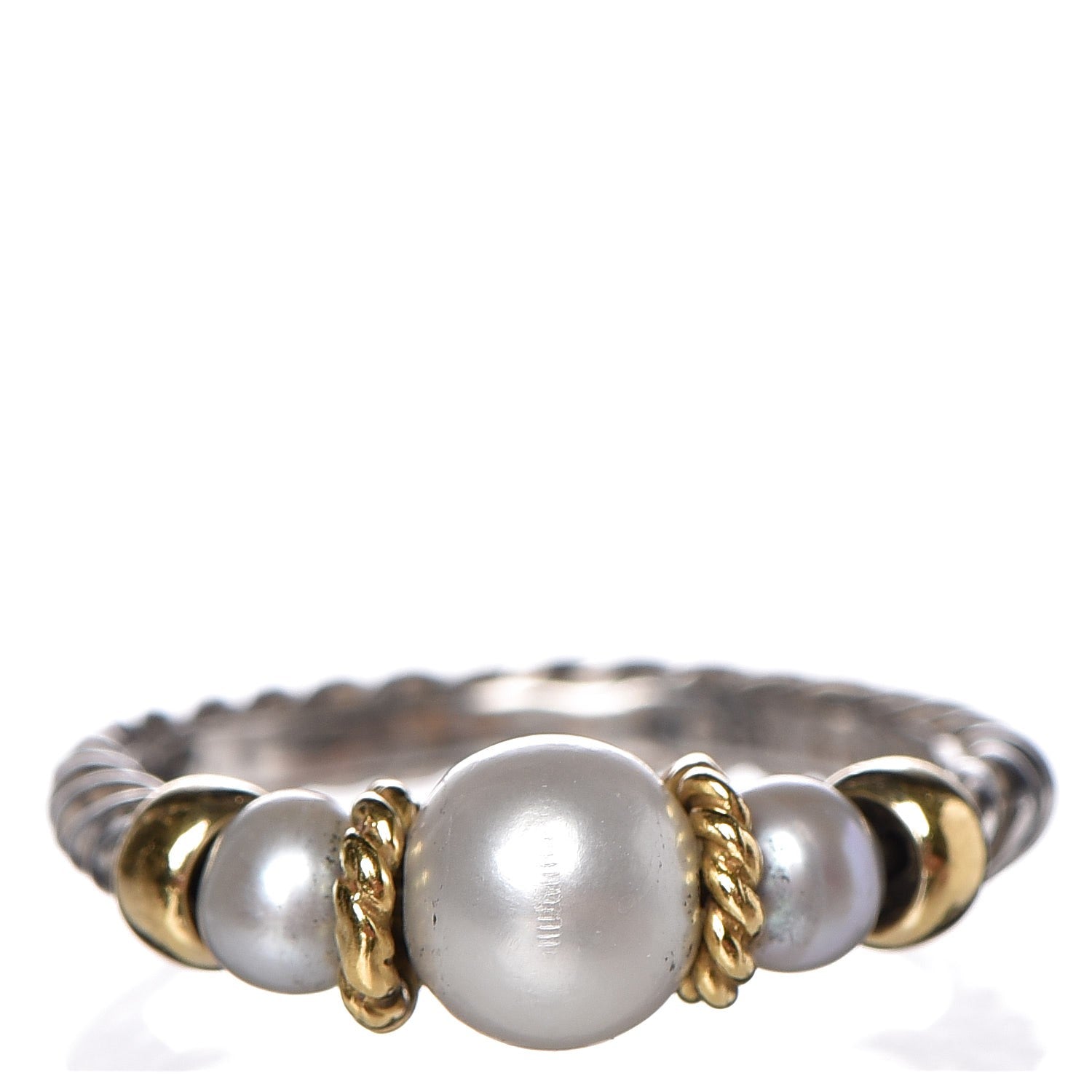David Yurman Sterling Silver 18K Yellow Gold Pearl Cable Ring 50.5 5.5 1 of 4
